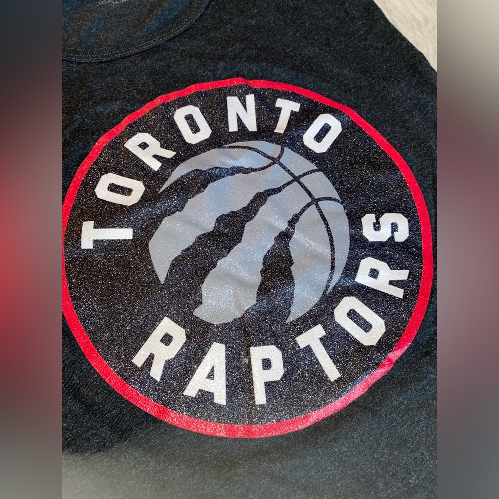 NBA Toronto Raptors Women’s Dark Grey Razorback tank top sparkly basketball red - Picture 2 of 5